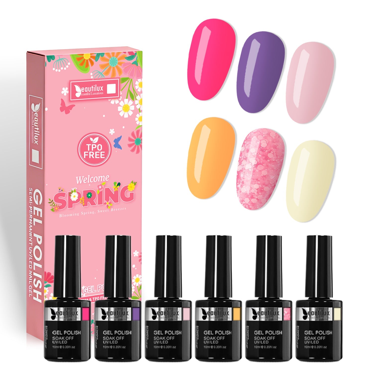 Kit de 6 vernis à ongles semi permanent Beautilux collection printemps Image