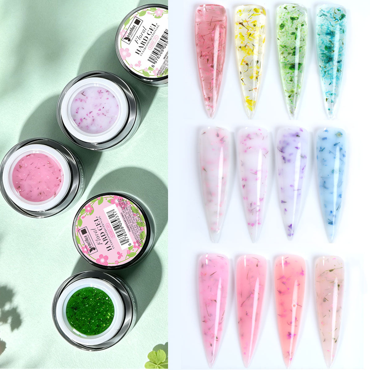Floral Hard Gel UV/LED Vert botanique avec fleurs séchées – BHBF-04 Beautilux 10 g