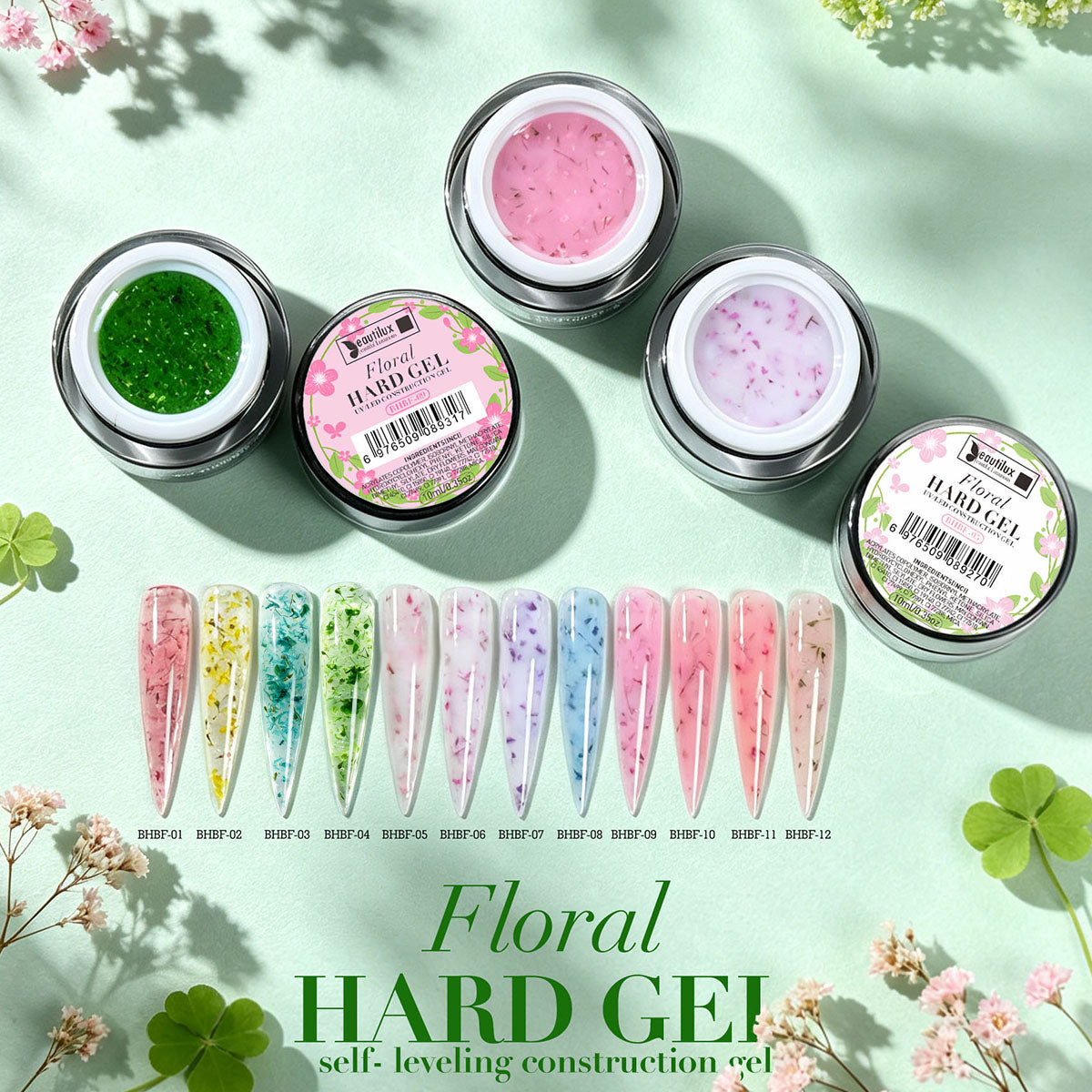 Floral Hard Gel UV/LED Rose clair avec fleurs séchées – BHBF-09 Beautilux 10 g