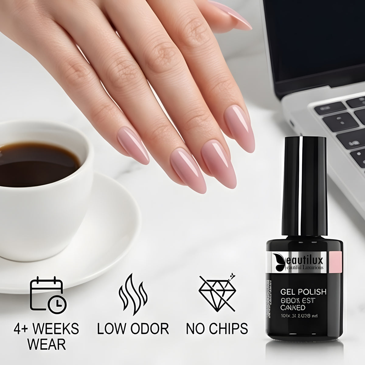 Beautilux D-02 Rose Blush – Vernis Gel Semi-Permanent Nude Rose | Sans HEMA, Soak Off UV/LED