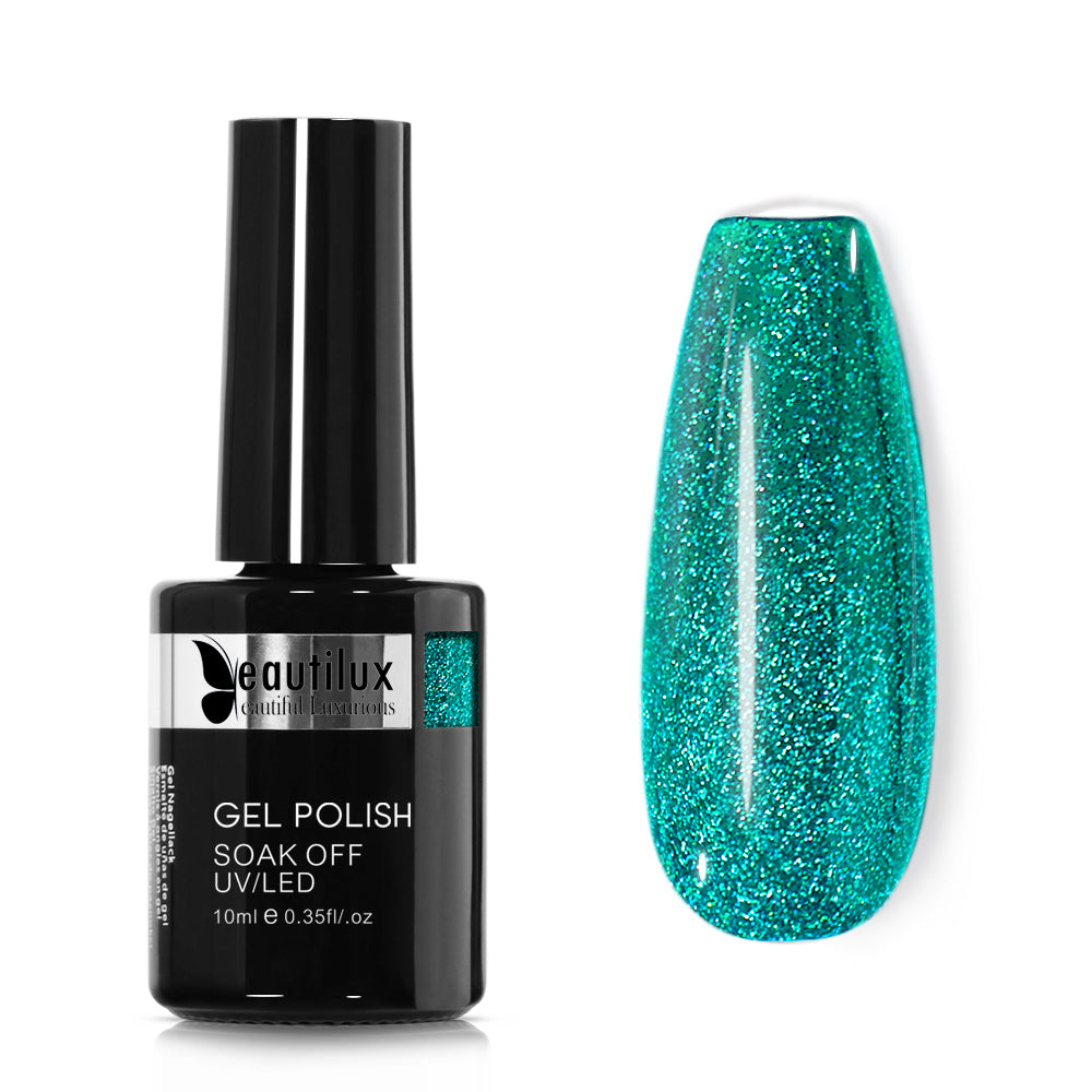 Vernis Semi-Permanent Vert Émeraude Glitter – B-158 | Beautilux 10ml – Tenue 3 Semaines Image