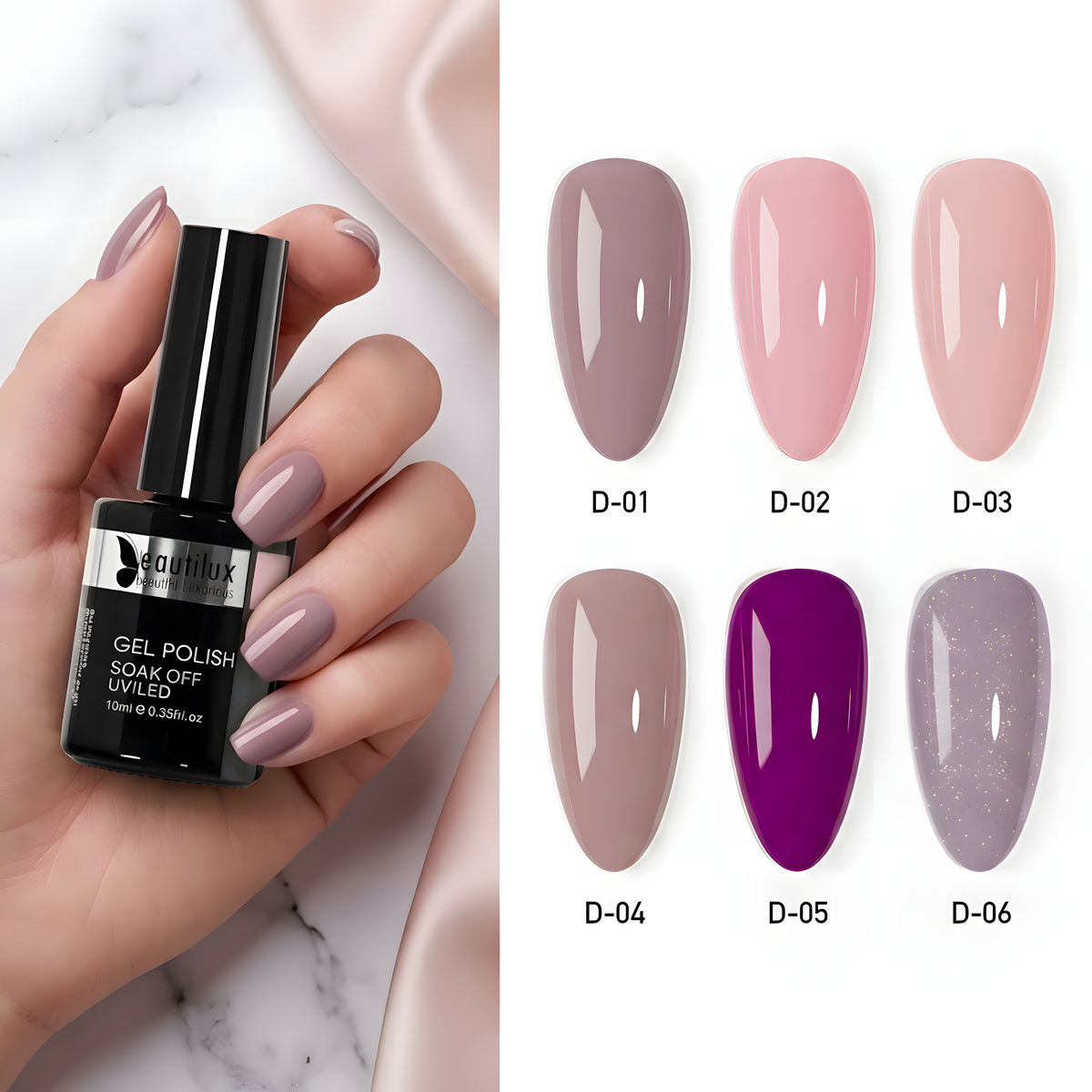 Beautilux D-02 Rose Blush – Vernis Gel Semi-Permanent Nude Rose | Sans HEMA, Soak Off UV/LED