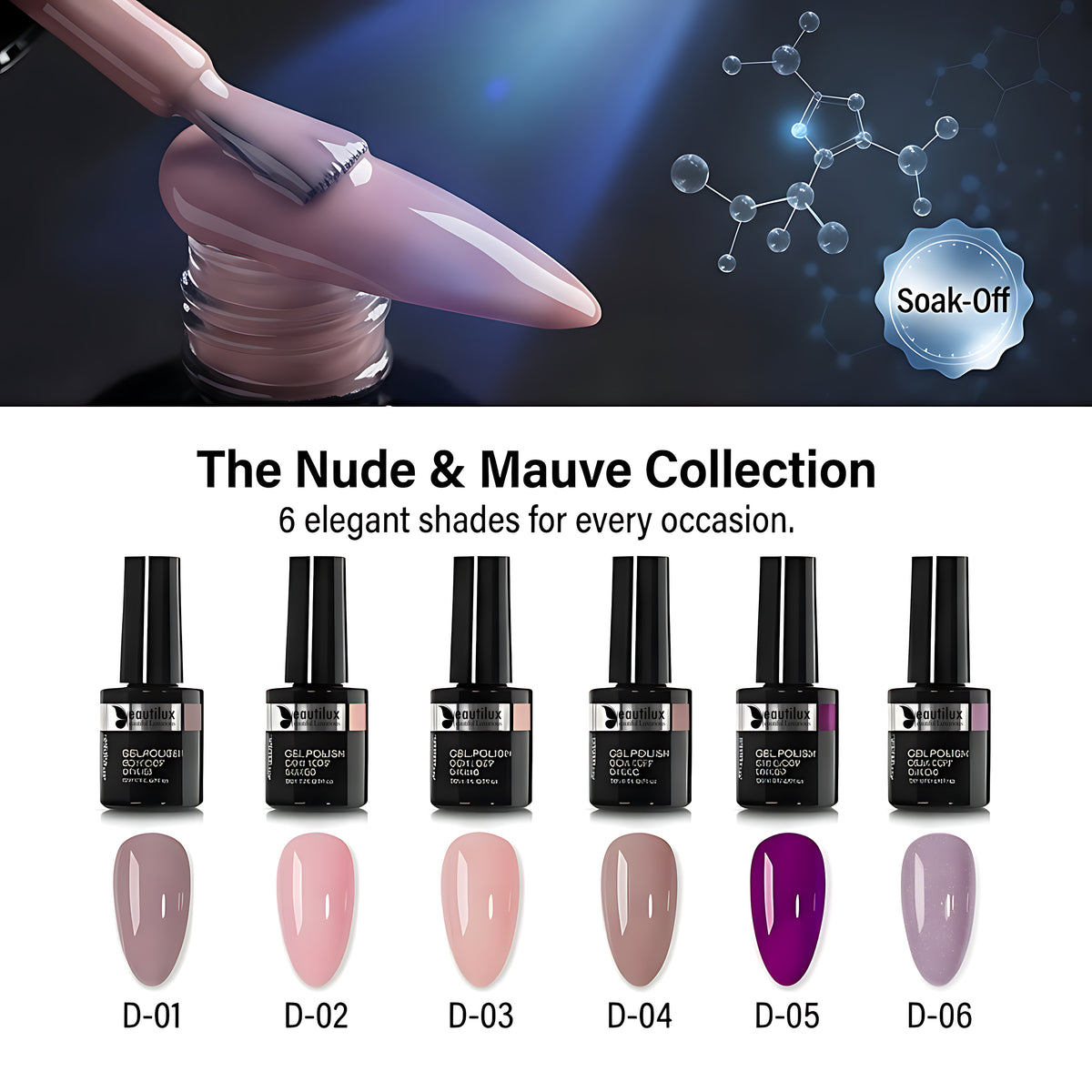 Beautilux D-02 Rose Blush – Vernis Gel Semi-Permanent Nude Rose | Sans HEMA, Soak Off UV/LED