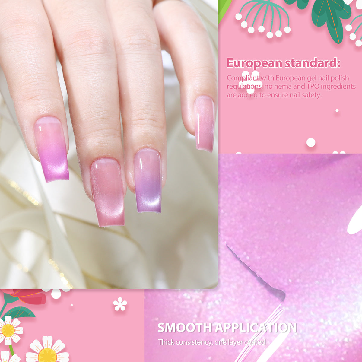 MC26-02 Kit de 6 Vernis Semi-Permanent Cat eye Rose Printemps 10Ml MC  Tenue 28 Jours | Beautilux