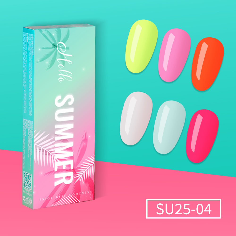 SU25-04 - Set of 6 Summer Semi-Permanent Nail Polishes 10ml SUMMER 28-Day Wear | Beautilux Image