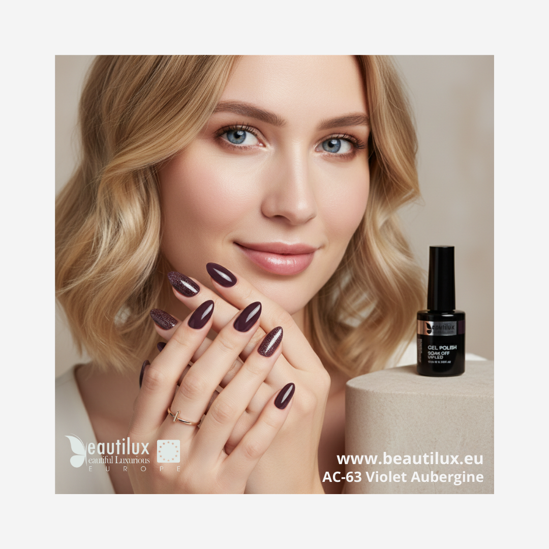 Nuancier vernis gel violet aubergine AC-63 Beautilux couleur sophistiquée  
