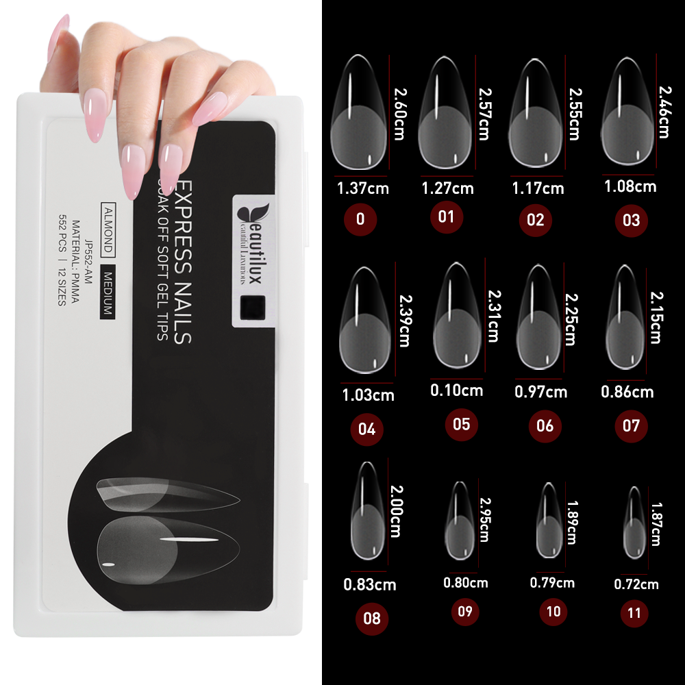 Capsules Ongles PMMA Amande Moyenne | Soak Off | Pose Américaine | Beautilux JP552-AM | 552 pcs