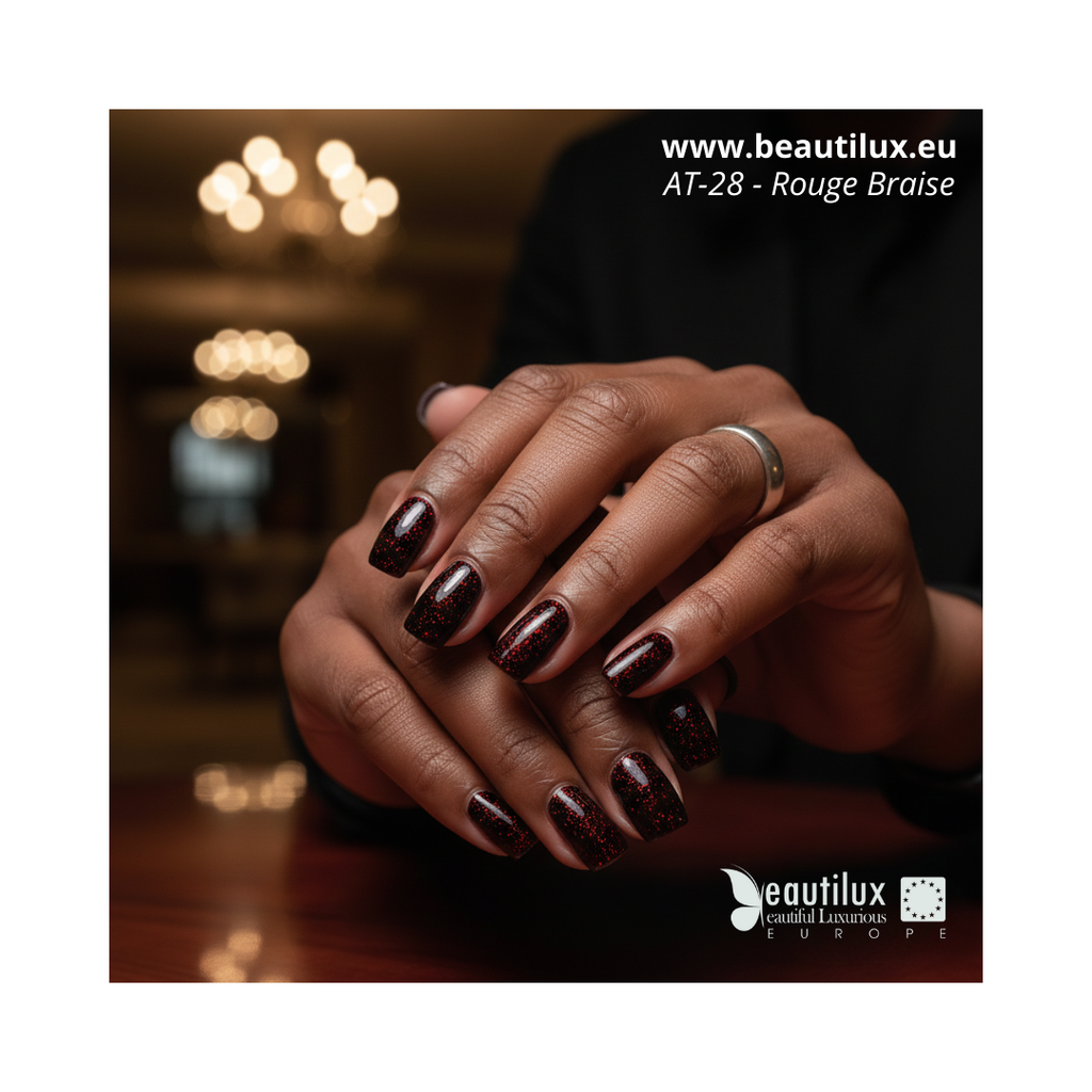 Rendu vernis rouge braise AT-28 sur ongles
