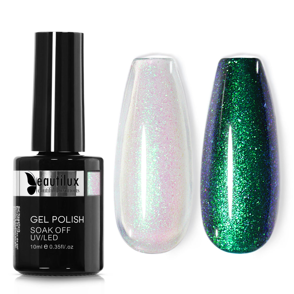 Vernis Semi-Permanent Aurora Vert Bleu Multichrome – AU-03 | Beautilux 10ml – Tenue 3 Semaines