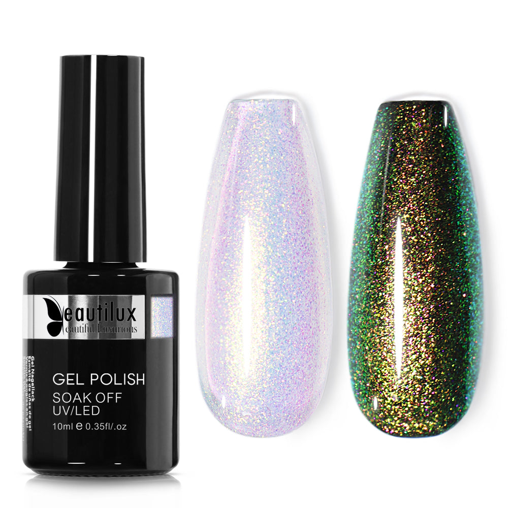 Vernis Semi-Permanent Aurora Vert Or Holographique – AU-05 | Beautilux 10ml – Tenue 3 Semaines Image