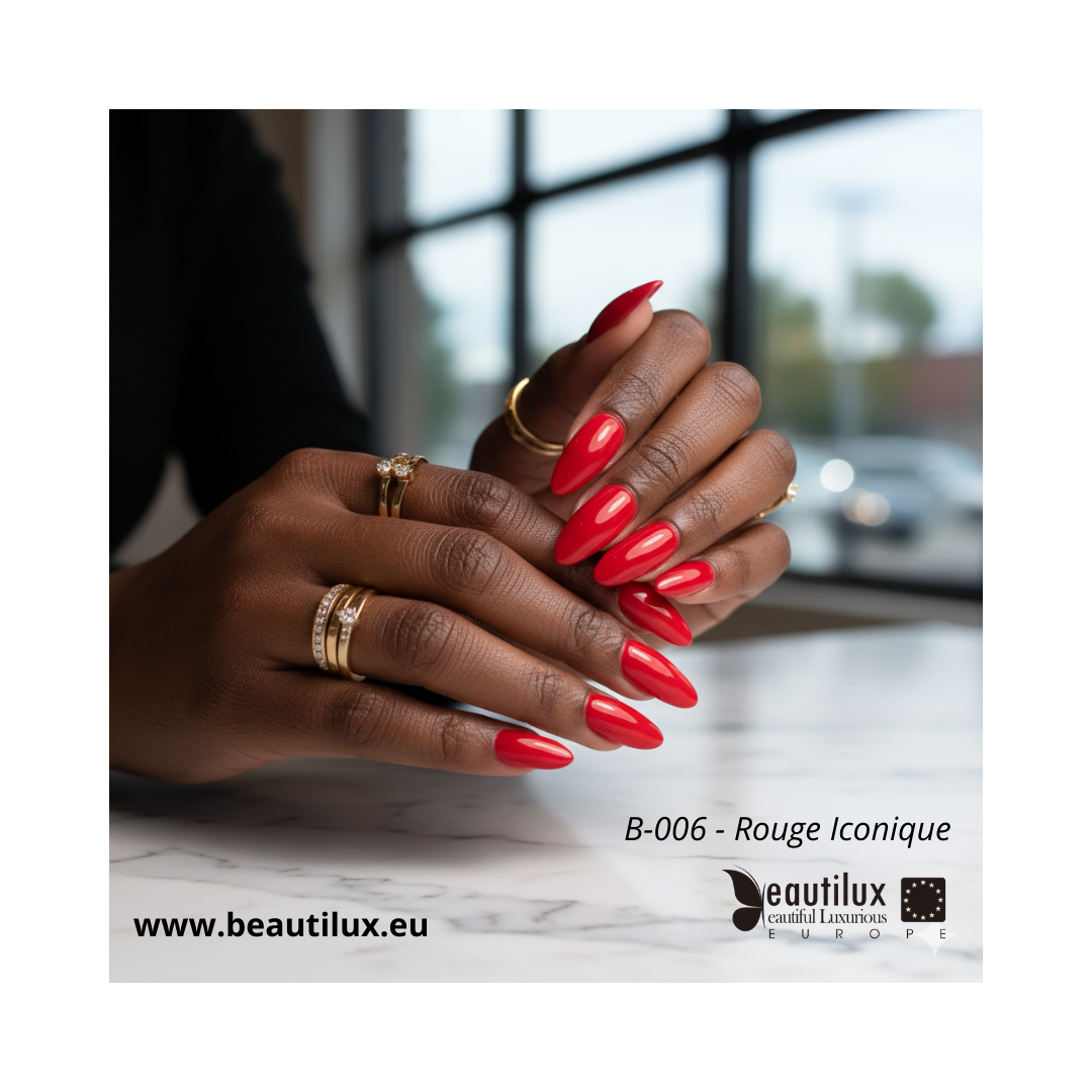 Rendu vernis semi-permanent rouge iconique B-006 sur ongles