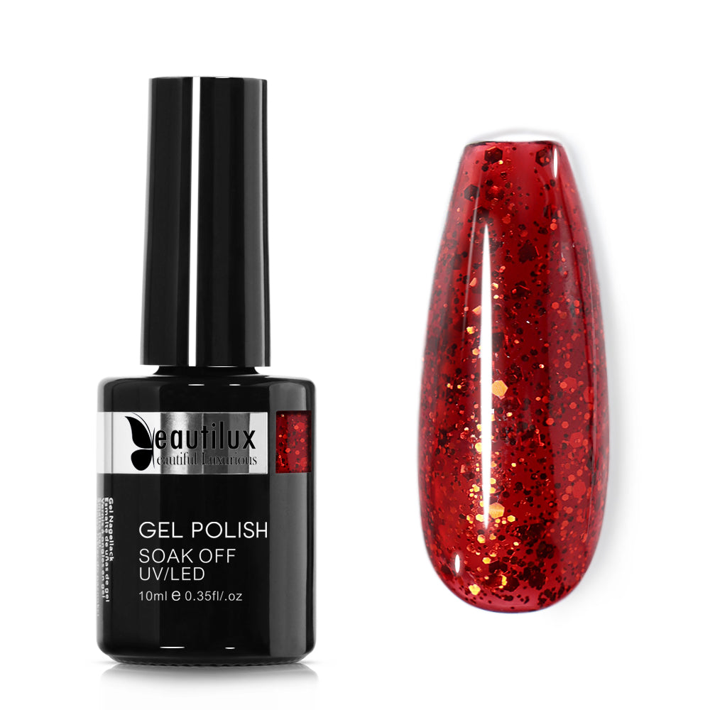 Vernis semi-permanent Rouge Carnaval B-141 Beautilux – Gel polish rouge pailleté 10ml Image