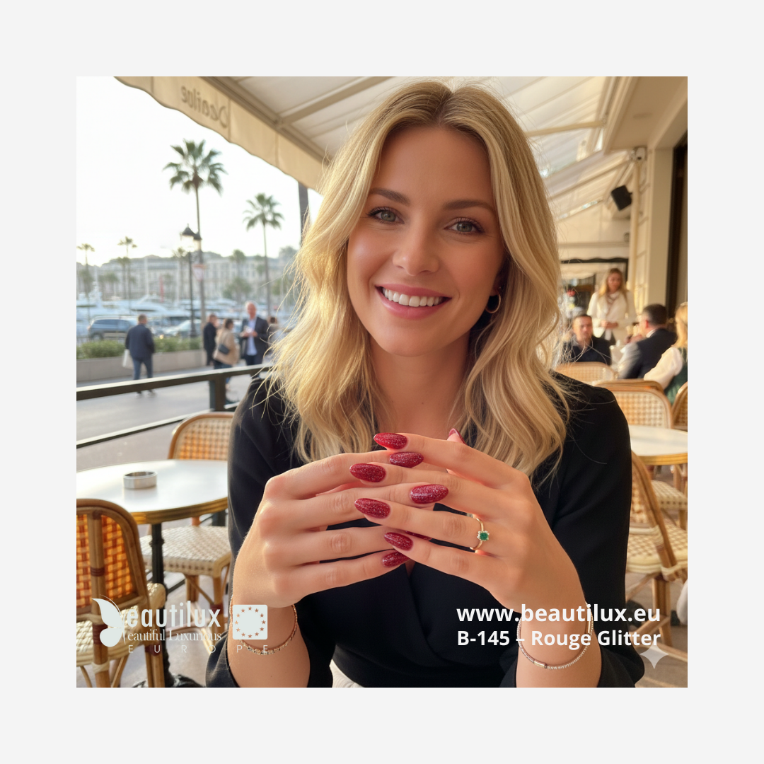 Vernis Semi-Permanent Rouge glitter – B-145 | Beautilux 10ml - Tenue 3 Semaines