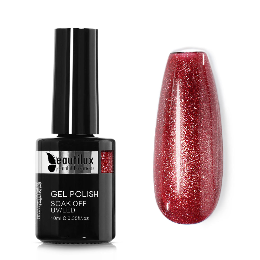 Vernis semi-permanent Rouge Glitter B-145 Beautilux – Gel polish rouge shimmer 10ml Image