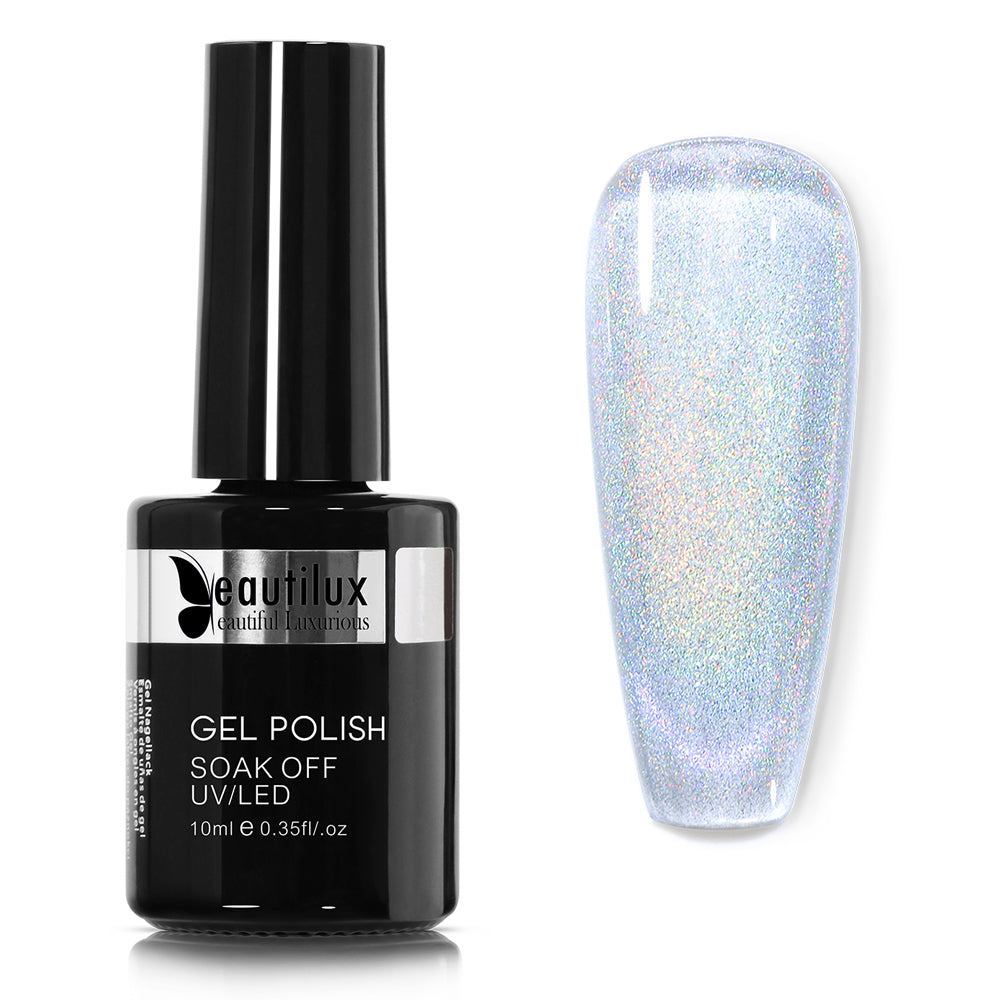Vernis Semi-Permanent Holographique Rainbow Cat Eye Blanc Nacré Holographique – BCM-01 | Beautilux 10ml – Tenue 3 Semaines Image