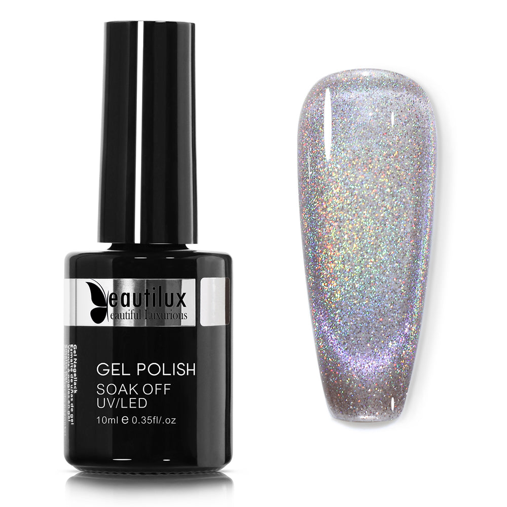 Vernis Semi-Permanent Holographique Rainbow Cat Eye Argent Holographique – BCM-03 | Beautilux 10ml – Tenue 3 Semaines