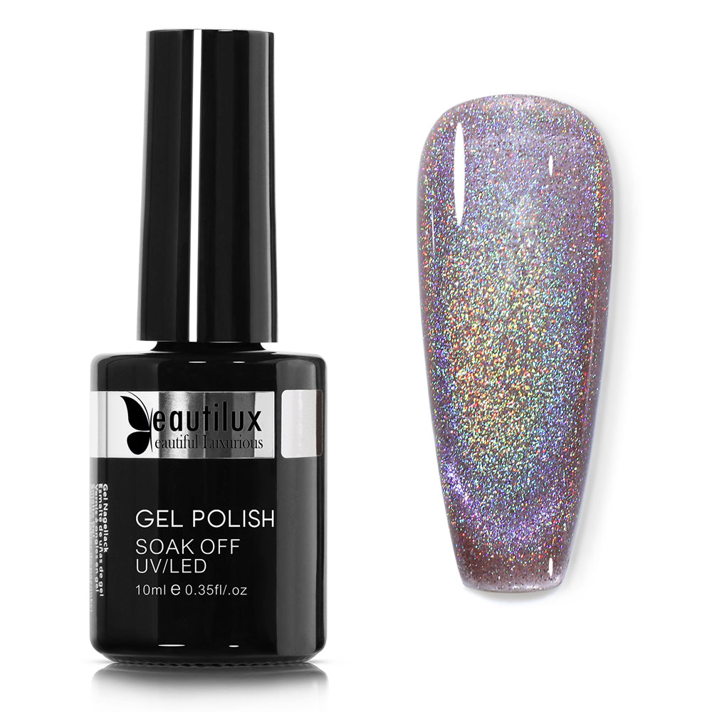Vernis Semi-Permanent Holographique Rainbow Cat Eye Mauve Holographique – BCM-06 | Beautilux 10ml – Tenue 3 Semaines