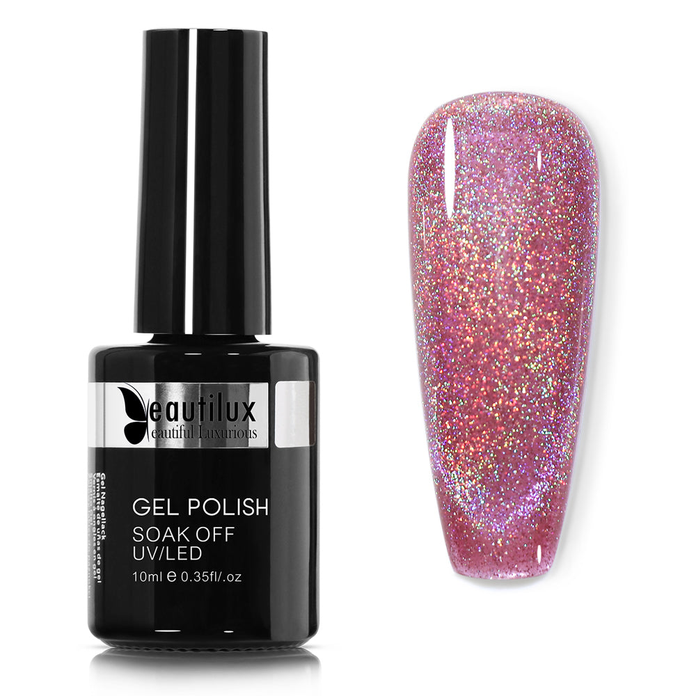 Vernis Semi-Permanent Holographique Rainbow Cat Eye Rose Fuchsia Holographique – BCM-07 | Beautilux 10ml – Tenue 3 Semaines Image