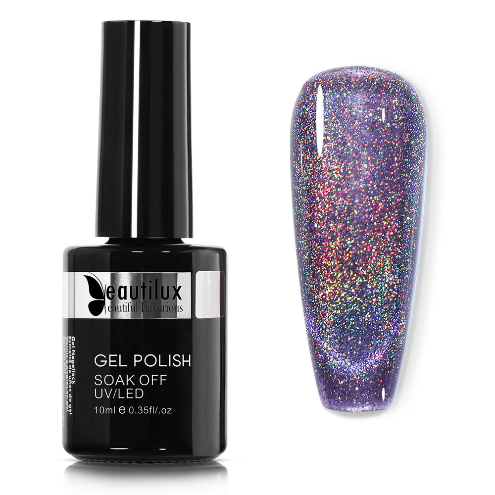 Vernis Semi-Permanent Holographique Rainbow Cat Eye Violet Lavande Holographique – BCM-08 | Beautilux 10ml – Tenue 3 Semaines Image