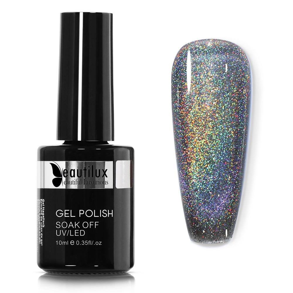 Vernis Semi-Permanent Holographique Rainbow Cat Eye Gris Arc-en-ciel Holographique – BCM-09 | Beautilux 10ml – Tenue 3 Semaines