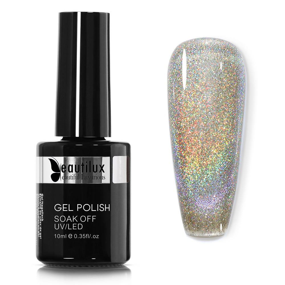 Vernis Semi-Permanent Holographique Rainbow Cat Eye Argent Doré Holographique – BCM-10 | Beautilux 10ml – Tenue 3 Semaines