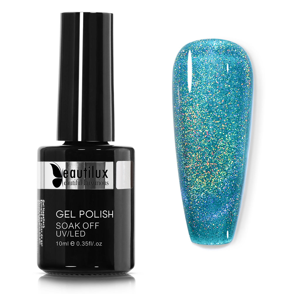 Vernis Semi-Permanent Holographique Rainbow Cat Eye Bleu Turquoise Holographique – BCM-12 | Beautilux 10ml – Tenue 3 Semaines