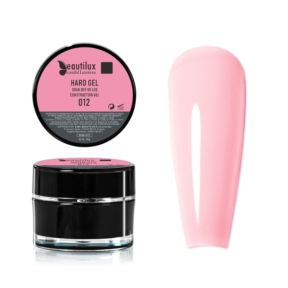 Gel de Construction Dur auto-égalisant Beautilux BHB-12 | Rose Clair | Hard Gel builder UV/LED 10g