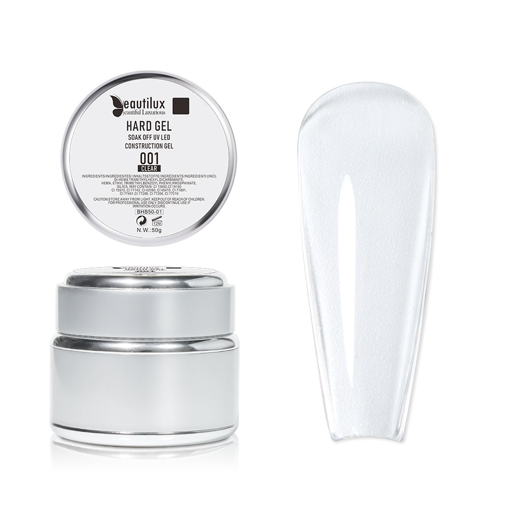 Gel de Construction Dur auto-égalisant Beautilux BHB55-01 | Transparent Cristal | Hard Gel builder UV/LED 55g