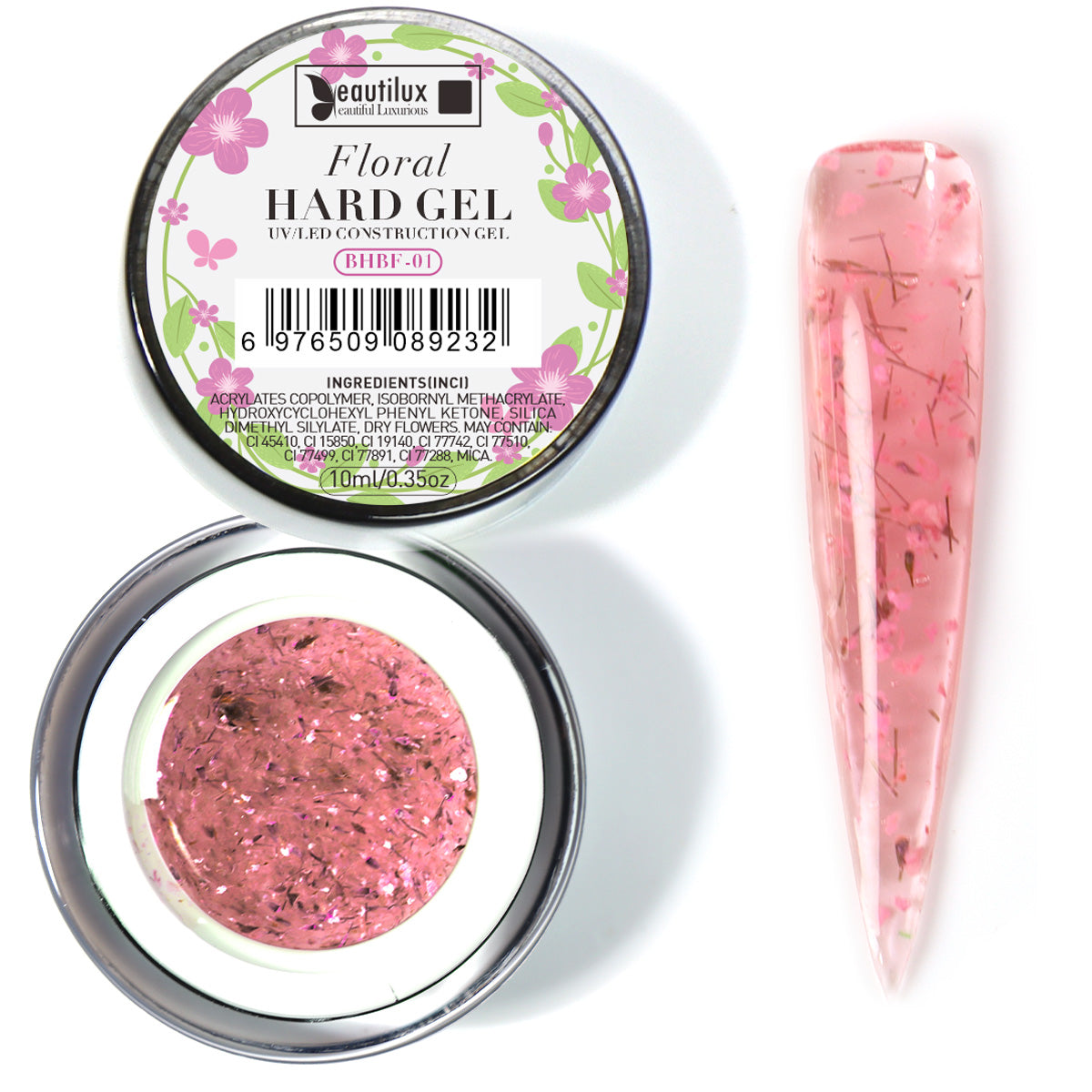 Floral Hard Gel UV/LED Rose poudré avec fleurs séchées – BHBF-01 Beautilux 10 g