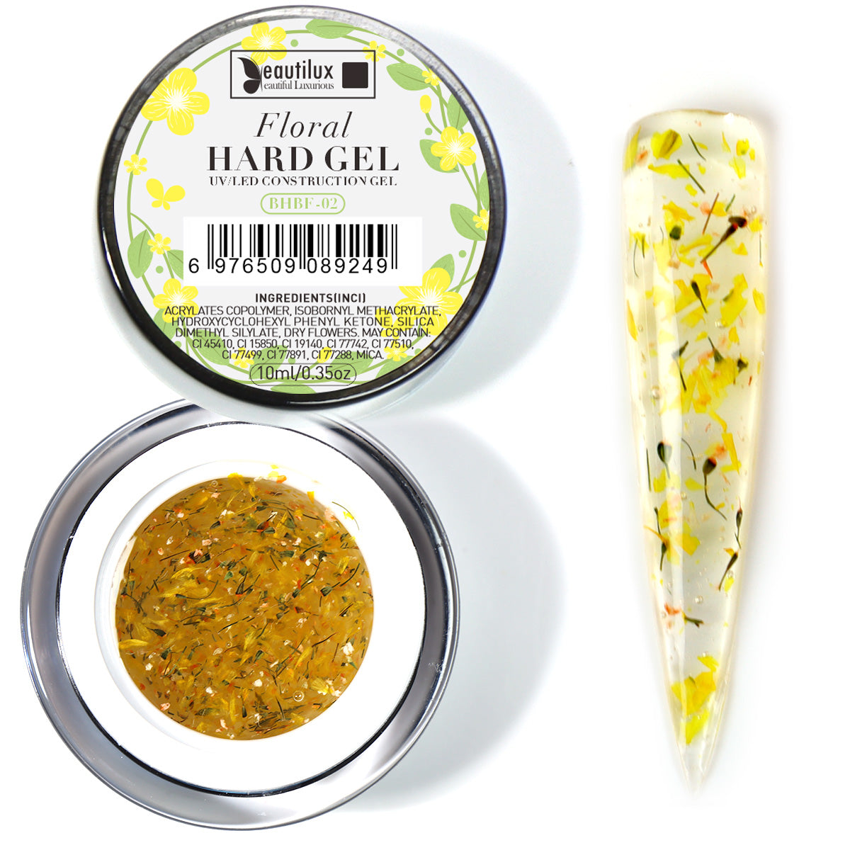 Floral Hard Gel UV/LED Jaune bouton-d’or avec fleurs séchées – BHBF-02 Beautilux 10 g