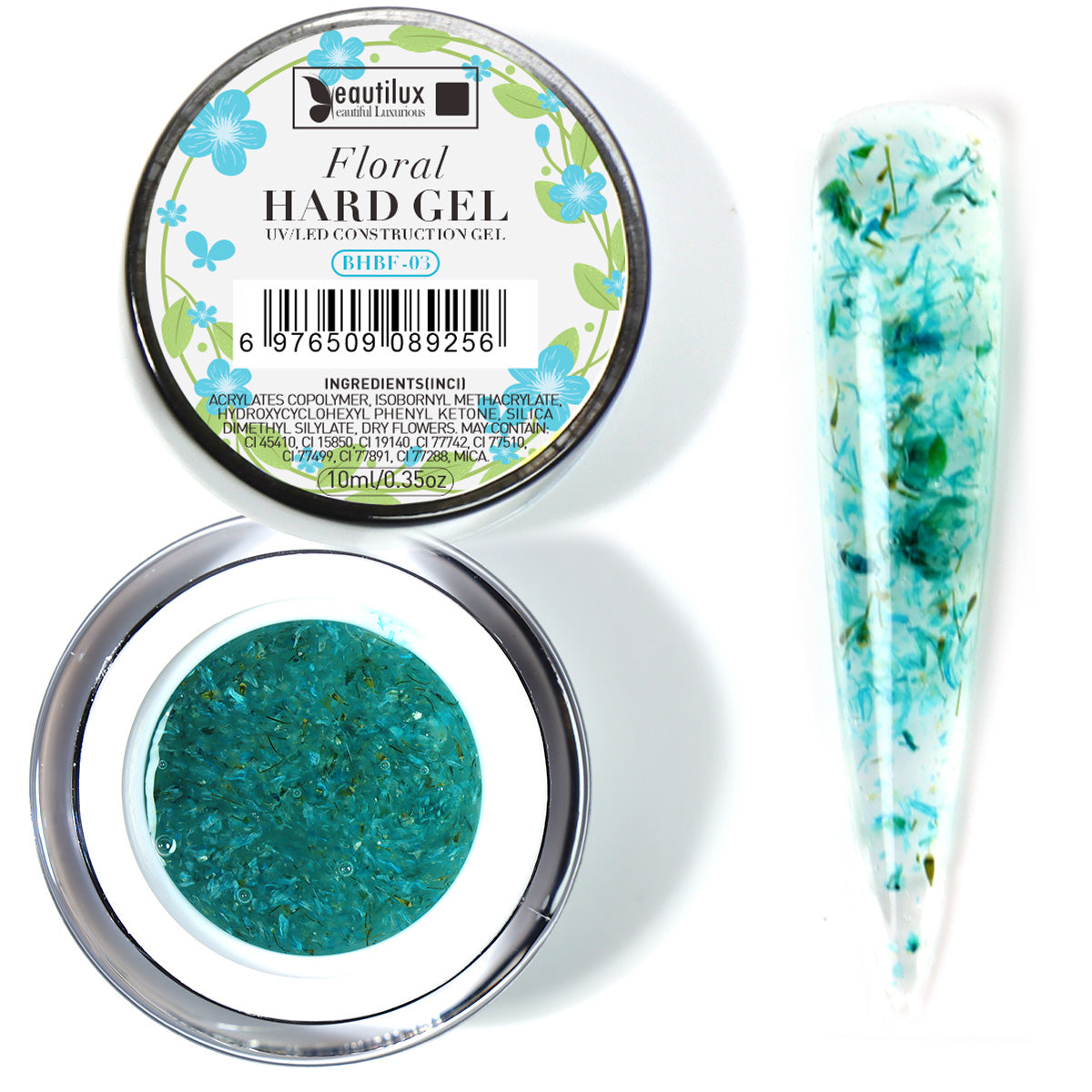 Floral Hard Gel UV/LED Turquoise avec fleurs séchées – BHBF-03 Beautilux 10 g