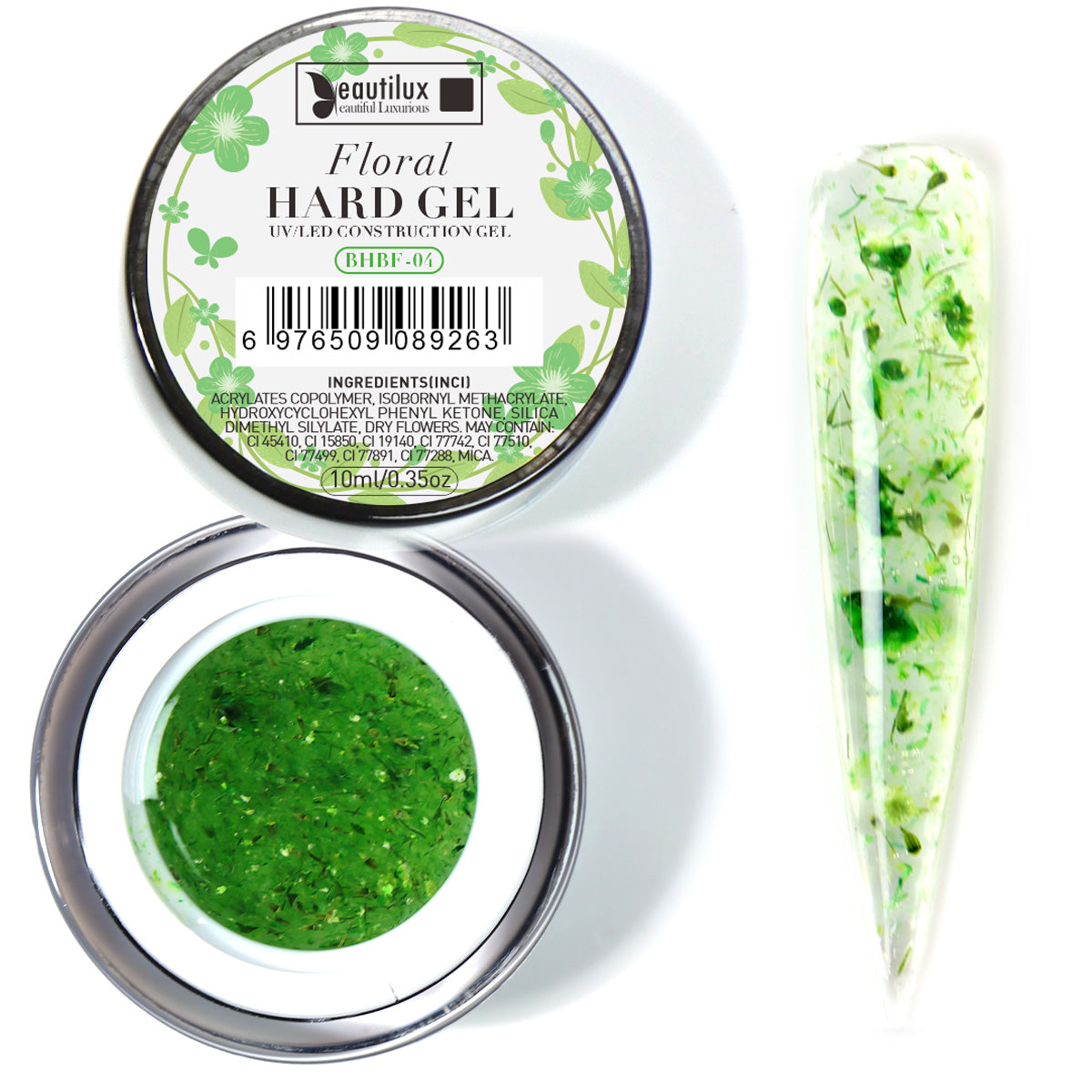 Floral Hard Gel UV/LED Vert botanique avec fleurs séchées – BHBF-04 Beautilux 10 g