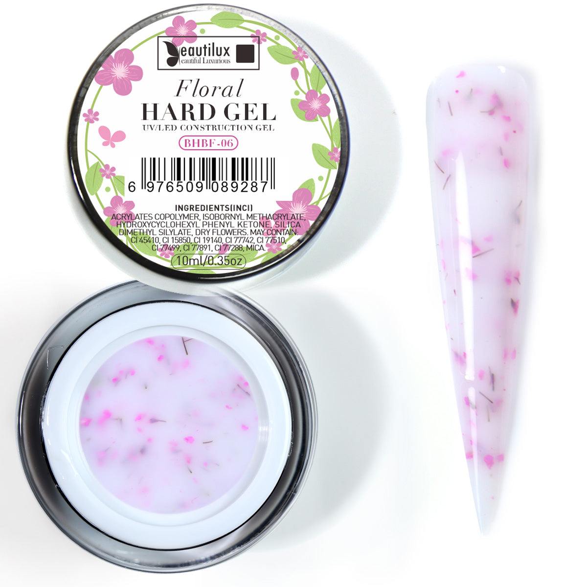Floral Hard Gel UV/LED Lilas rosé avec fleurs séchées – BHBF-06 Beautilux 10 g
