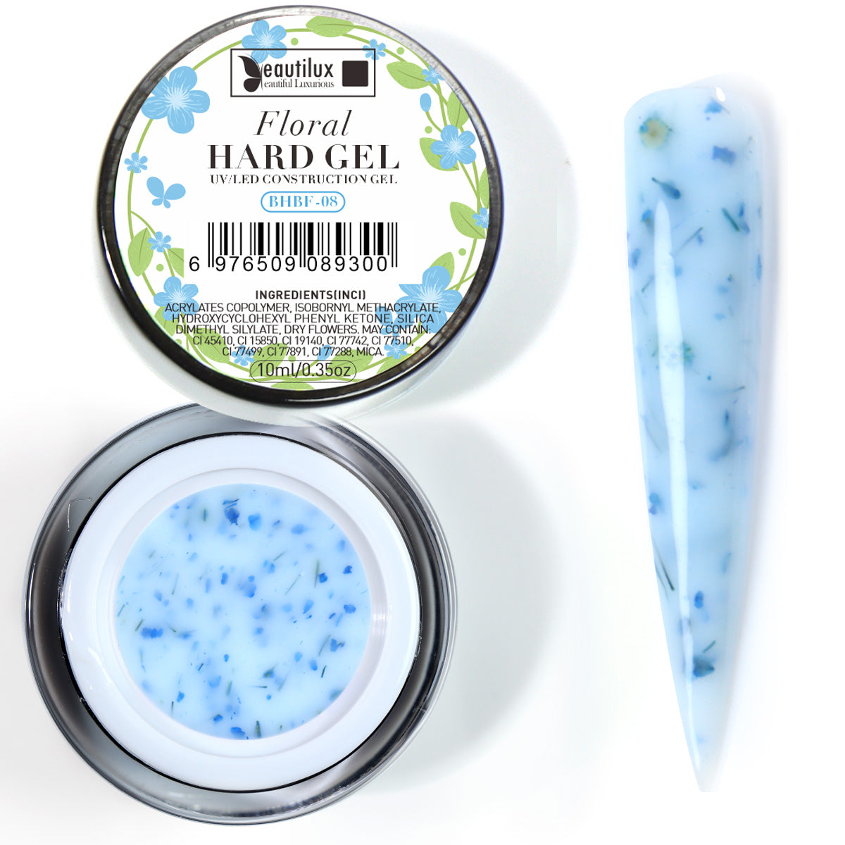 Floral Hard Gel UV/LED Bleu ciel avec fleurs séchées – BHBF-08 Beautilux 10 g