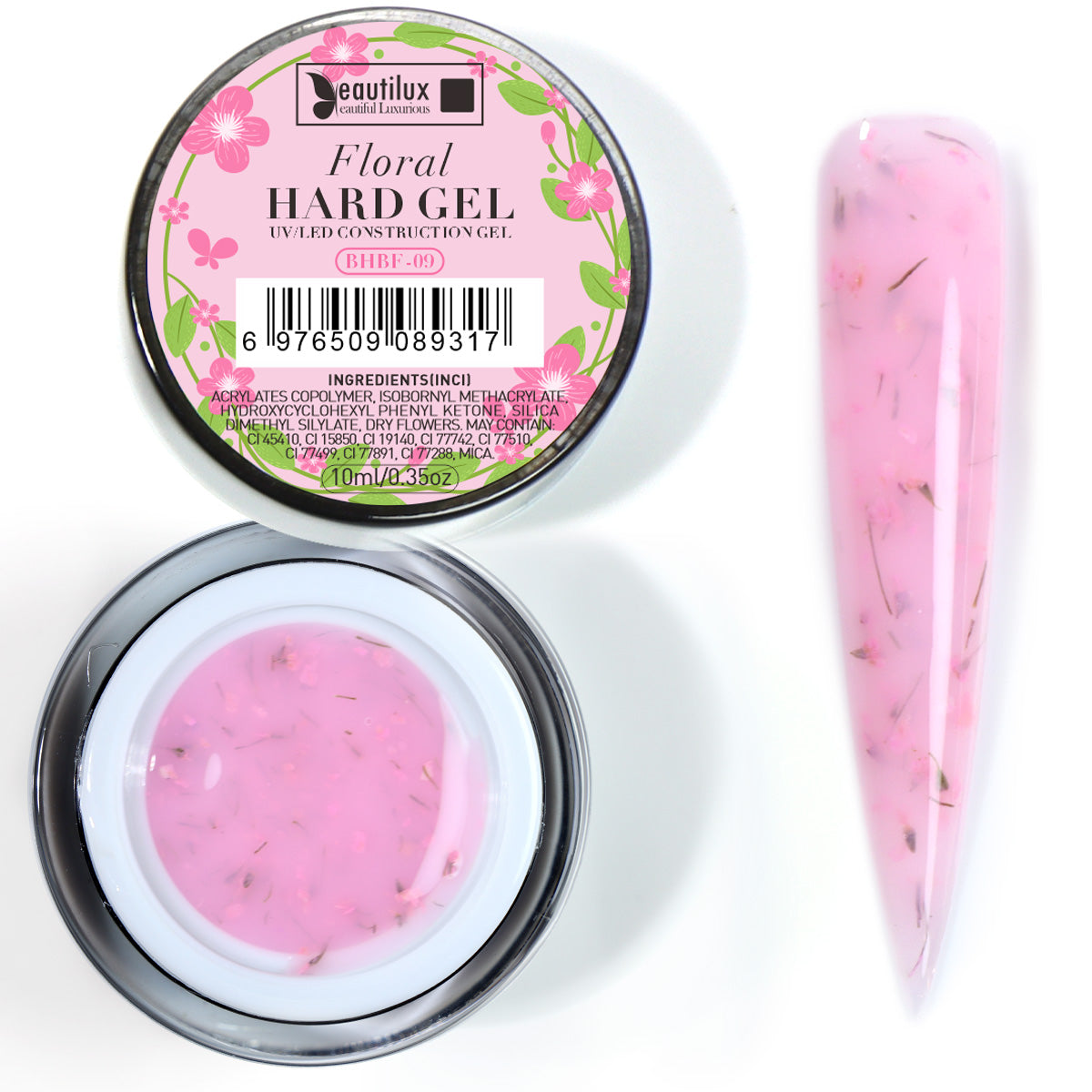 Floral Hard Gel UV/LED Rose clair avec fleurs séchées – BHBF-09 Beautilux 10 g