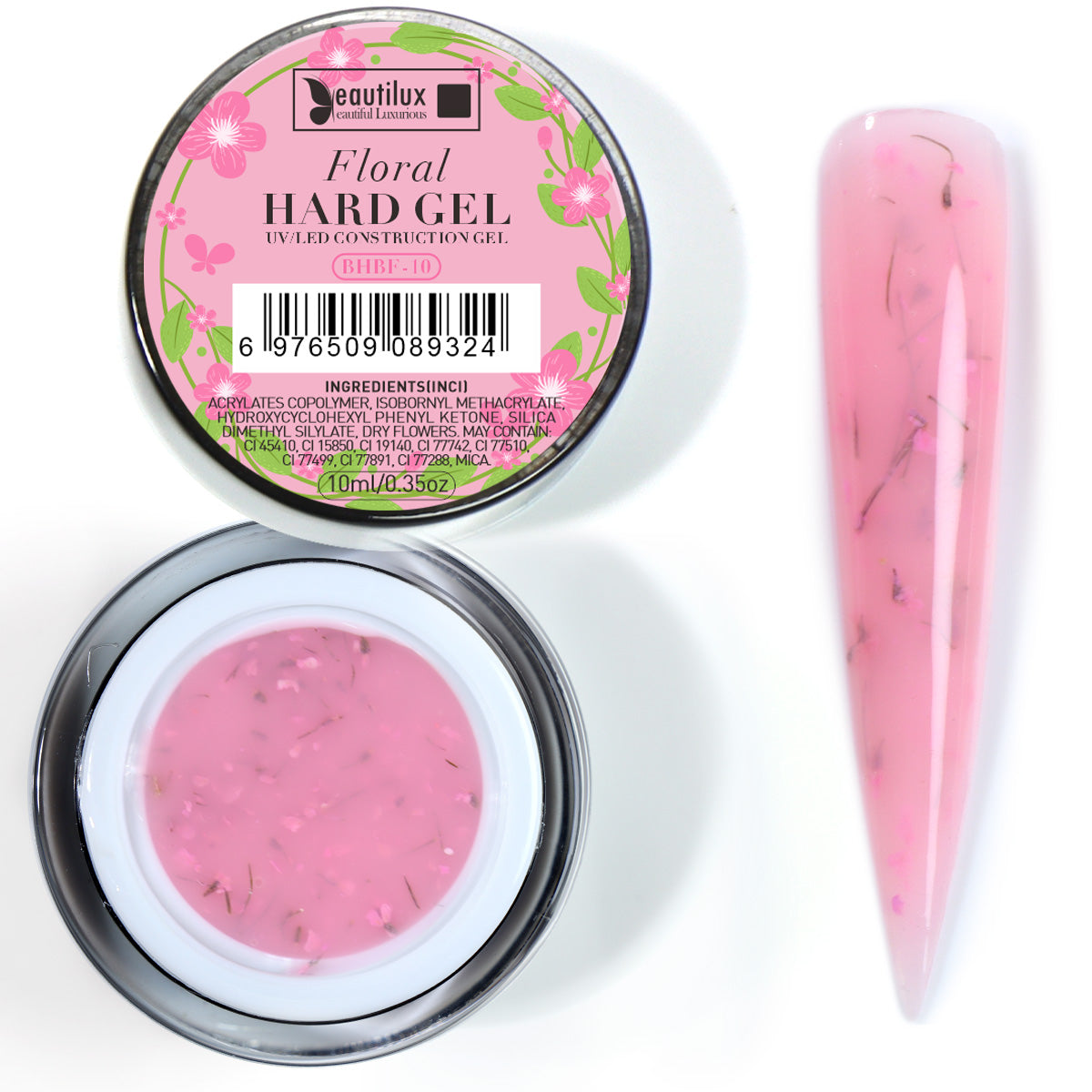 Floral Hard Gel UV/LED Rose bonbon avec fleurs séchées – BHBF-10 Beautilux 10 g