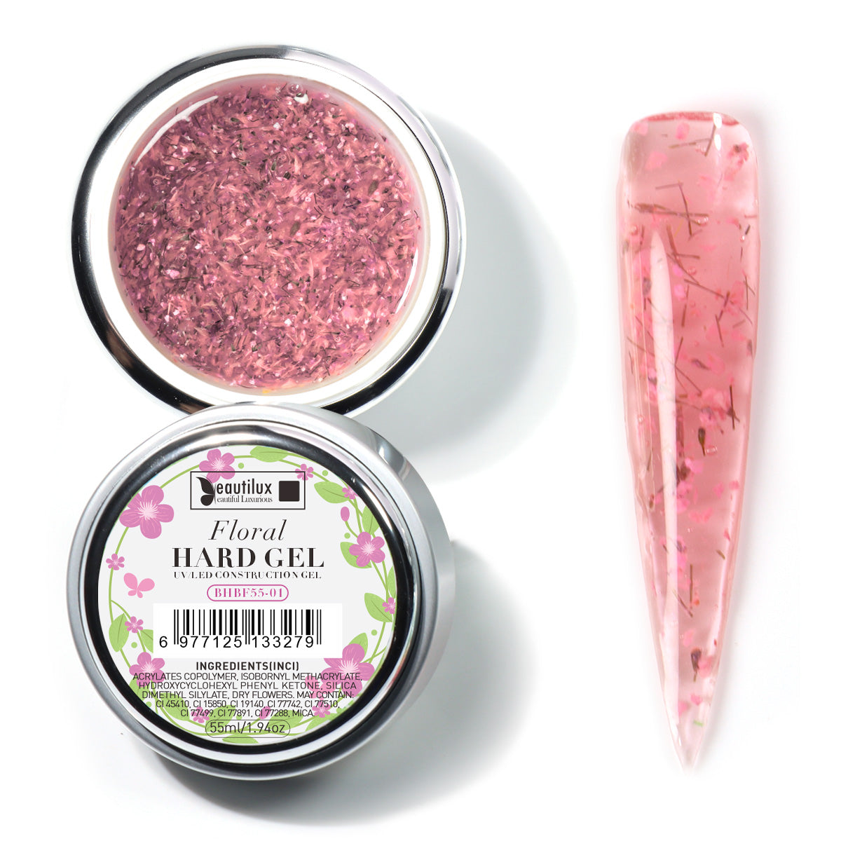 Floral Hard Gel UV/LED Rose floral avec fleurs séchées – BHBF55-01 Beautilux 55 gr Image
