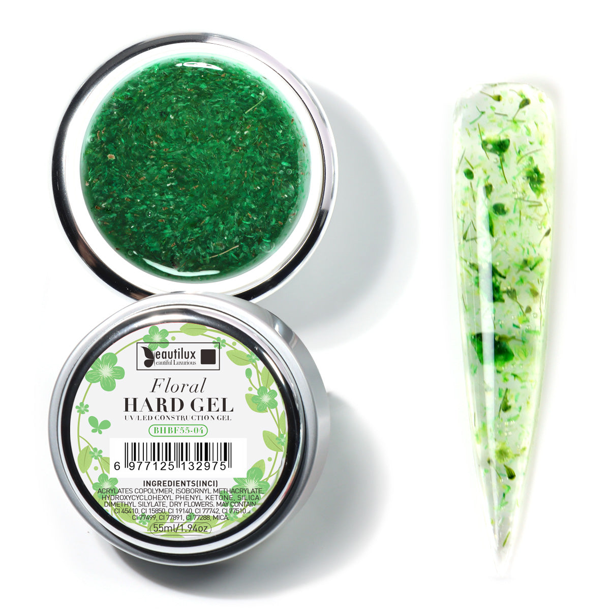 Floral Hard Gel UV/LED Vert floral avec fleurs séchées – BHBF55-04 Beautilux 55 Gr Image