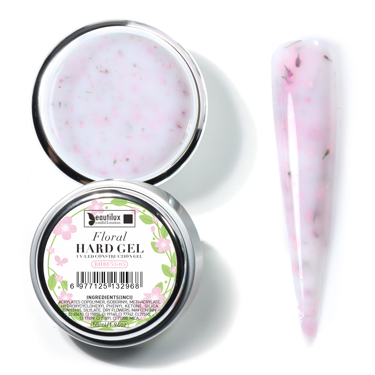 Floral Hard Gel UV/LED Rose pâle floral avec fleurs séchées – BHBF55-05 Beautilux 55 gr