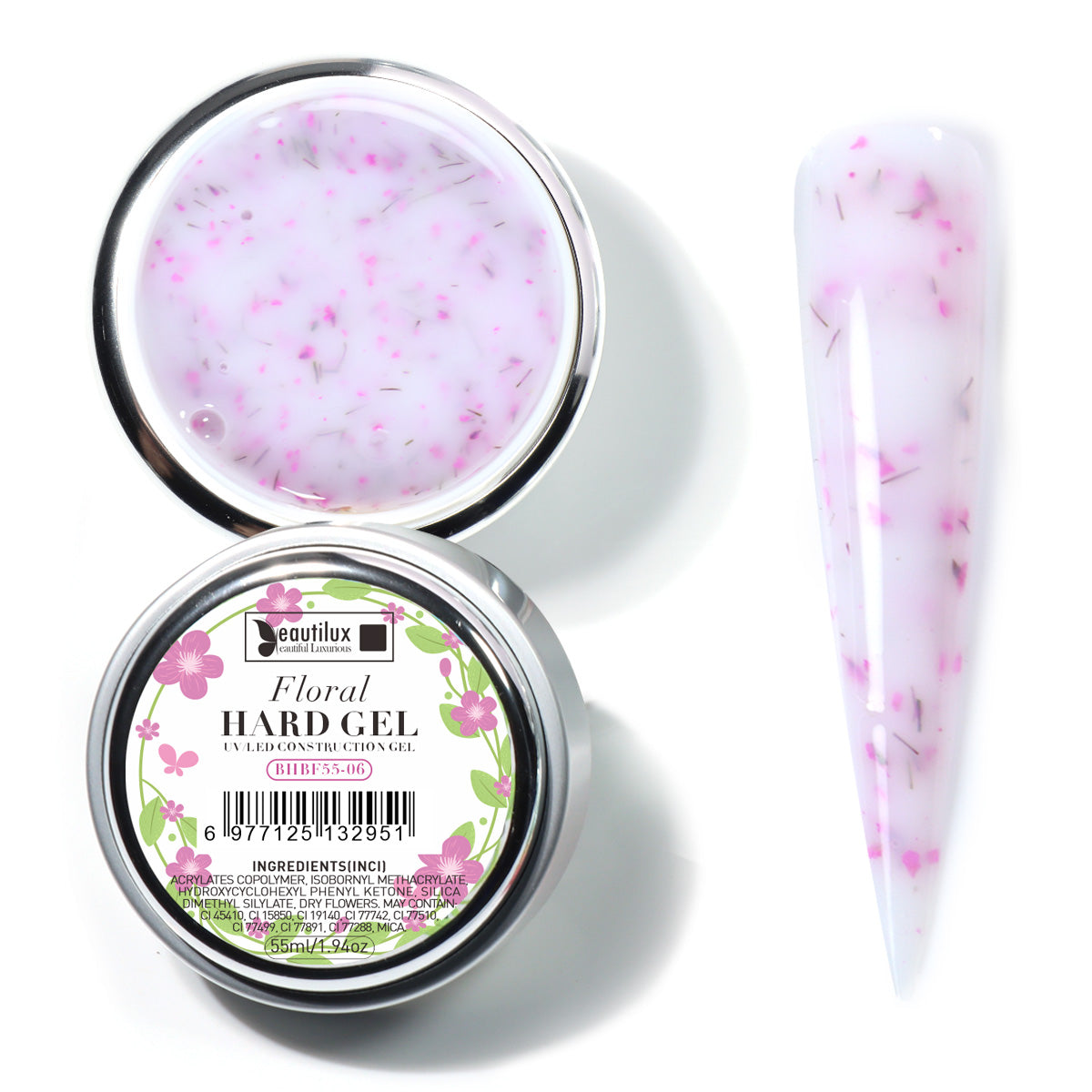 Floral Hard Gel UV/LED Lilas rosé floral avec fleurs séchées – BHBF55-06 Beautilux 55 gr Image