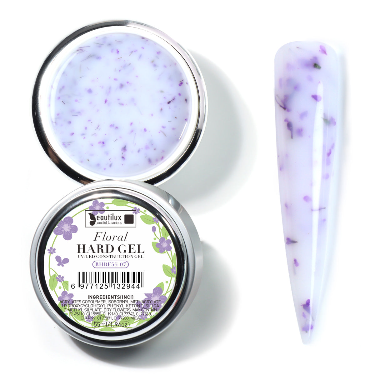 Floral Hard Gel UV/LED Lavande floral avec fleurs séchées – BHBF55-07 Beautilux 55 gr