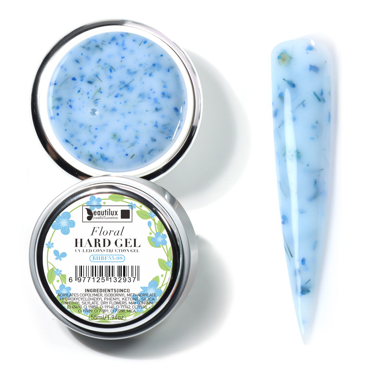 Floral Hard Gel UV/LED Bleu floral avec fleurs séchées – BHBF55-08 Beautilux 55 gr