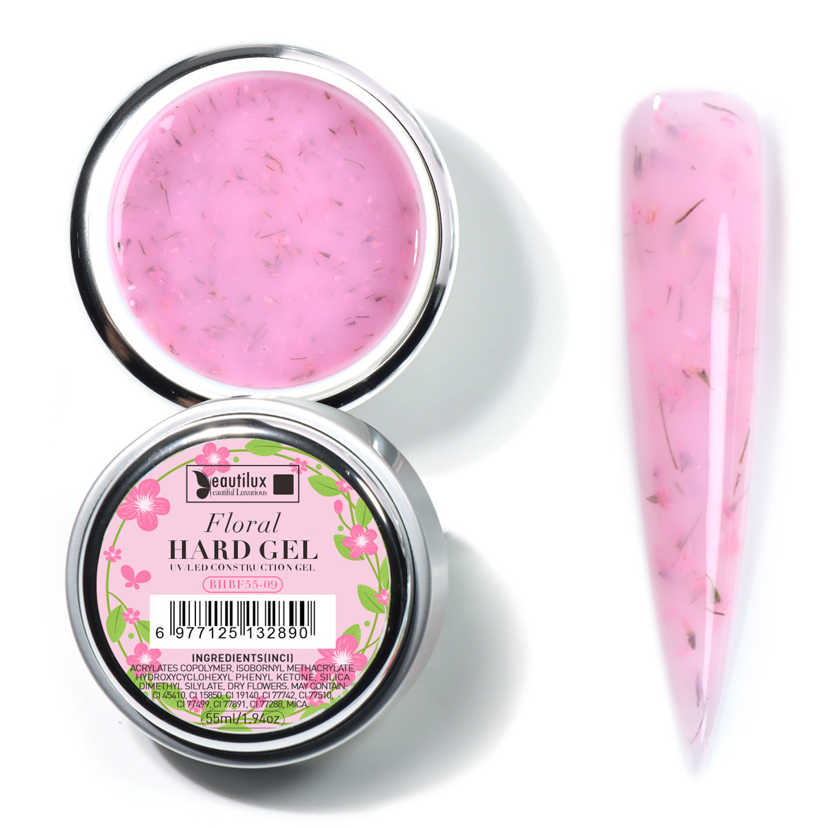 Floral Hard Gel UV/LED Rose vif floral avec fleurs séchées – BHBF55-09 Beautilux 55 gr Image
