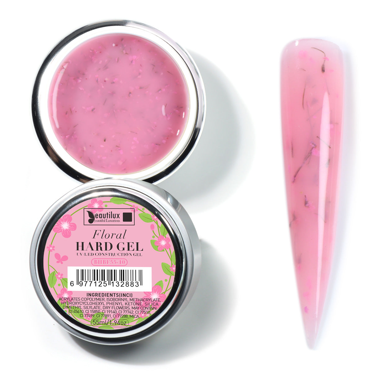 Floral Hard Gel UV/LED Rose bonbon floral avec fleurs séchées – BHBF55-10 Beautilux 55 gr