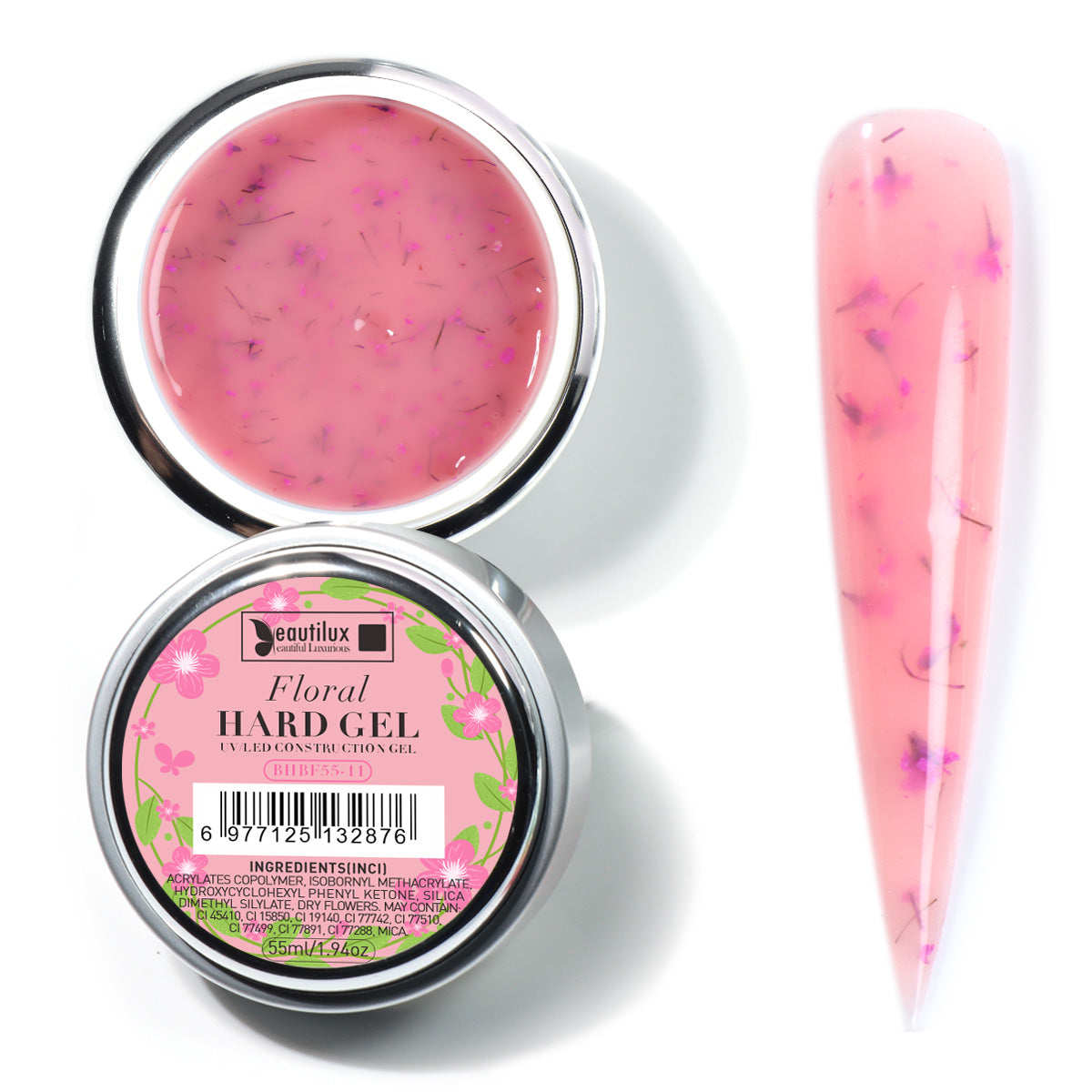 Floral Hard Gel UV/LED Rose corail floral avec fleurs séchées – BHBF55-11 Beautilux 55 gr