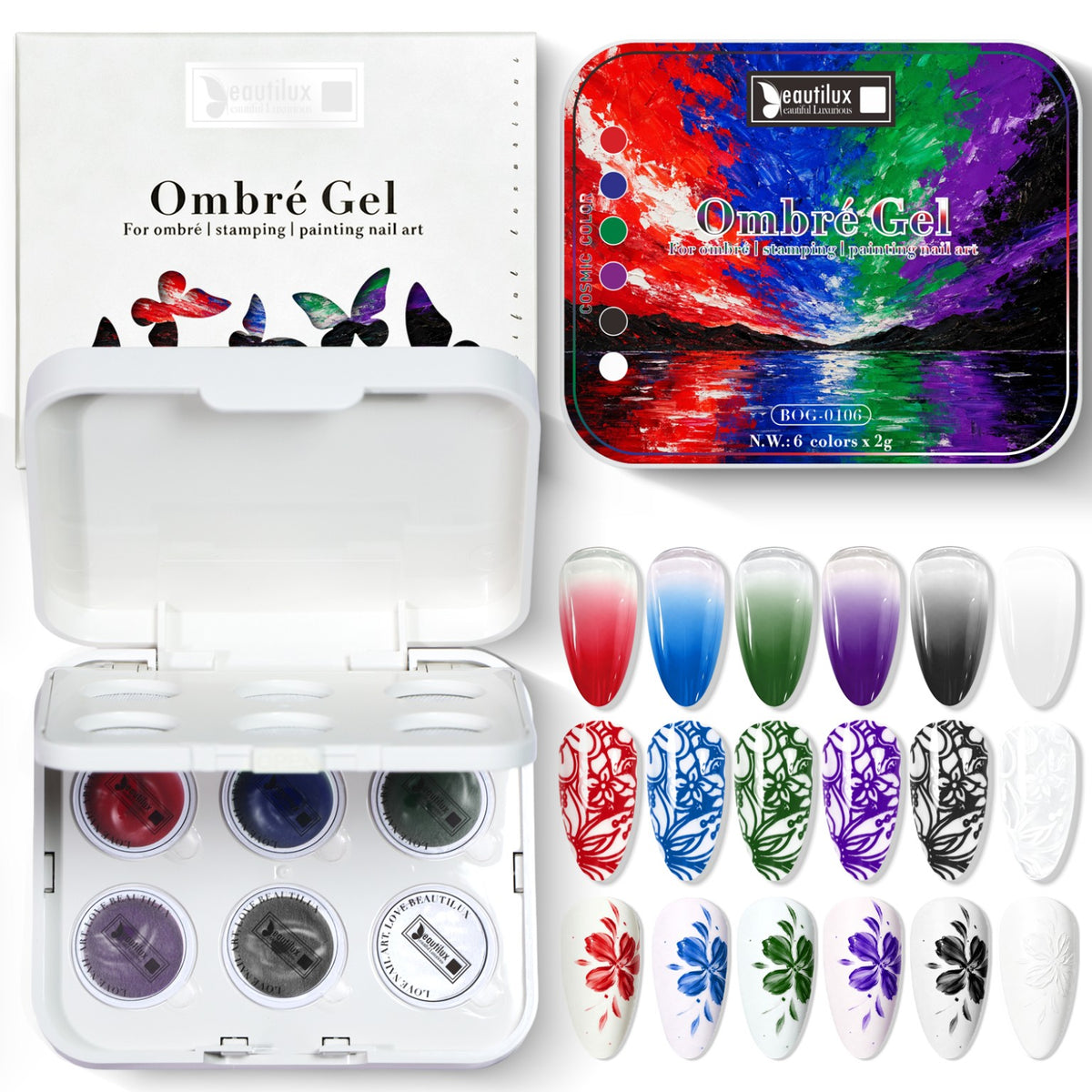 Beautilux Ombré Gel BOG-0106 Cosmic Color - palette et effets