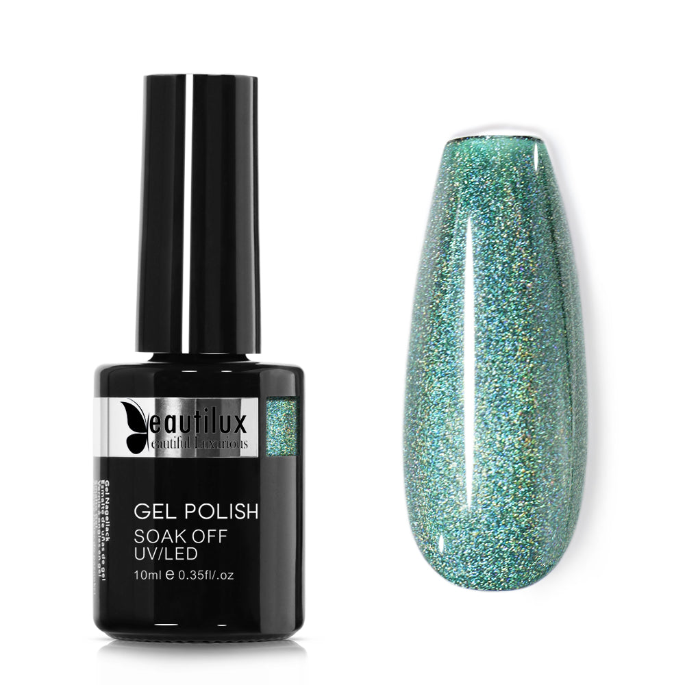 Vernis Semi-Permanent Caméléon Vert Émeraude Holographique – CH-07 | Beautilux 10ml – Tenue 3 Semaines