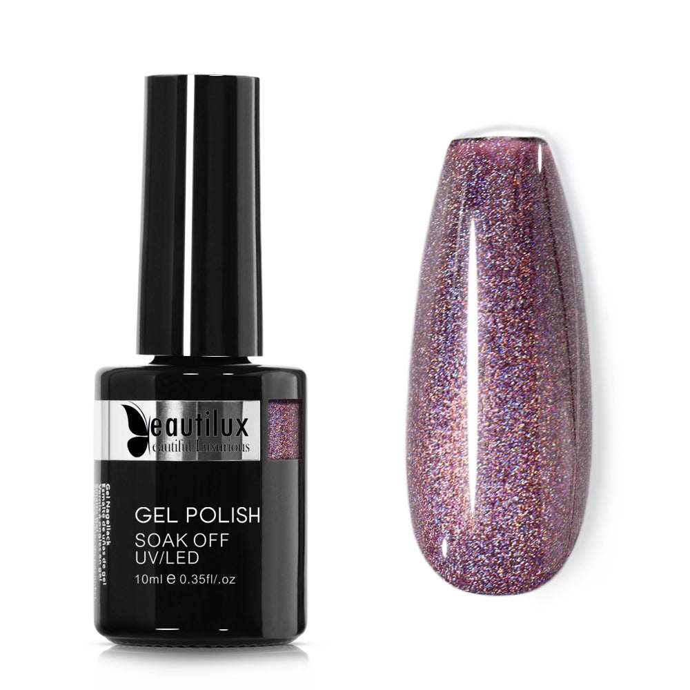 Vernis Semi-Permanent Caméléon Mauve Rose Holographique – CH-09 | Beautilux 10ml – Tenue 3 Semaines