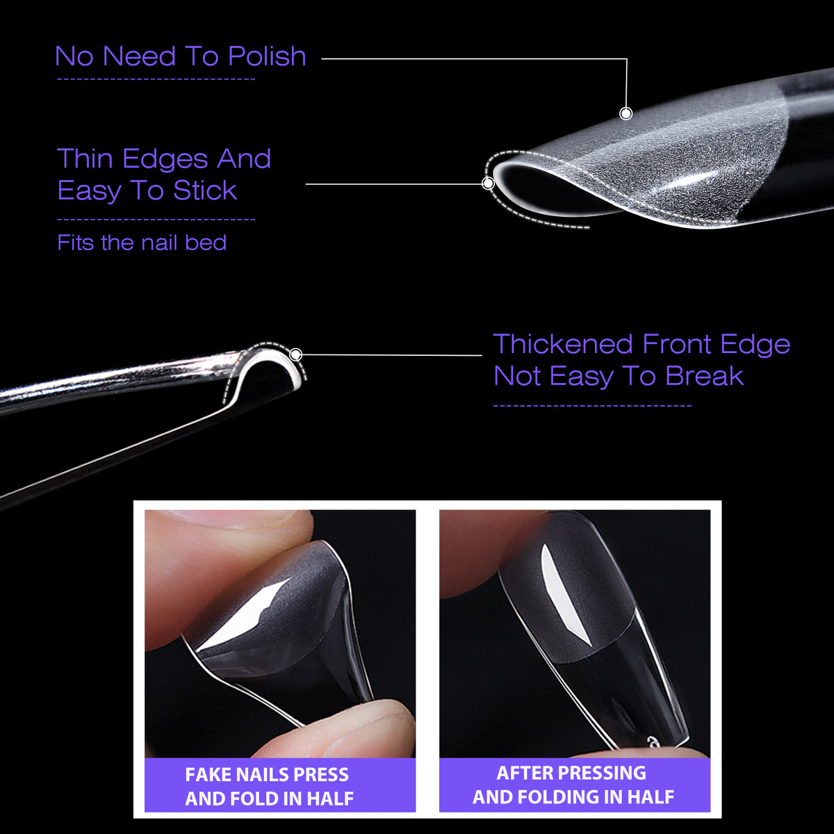 Capsules Ongles PMMA Coffin Long | Soak Off | Pose Américaine | Beautilux JP552-CL | 552 pcs