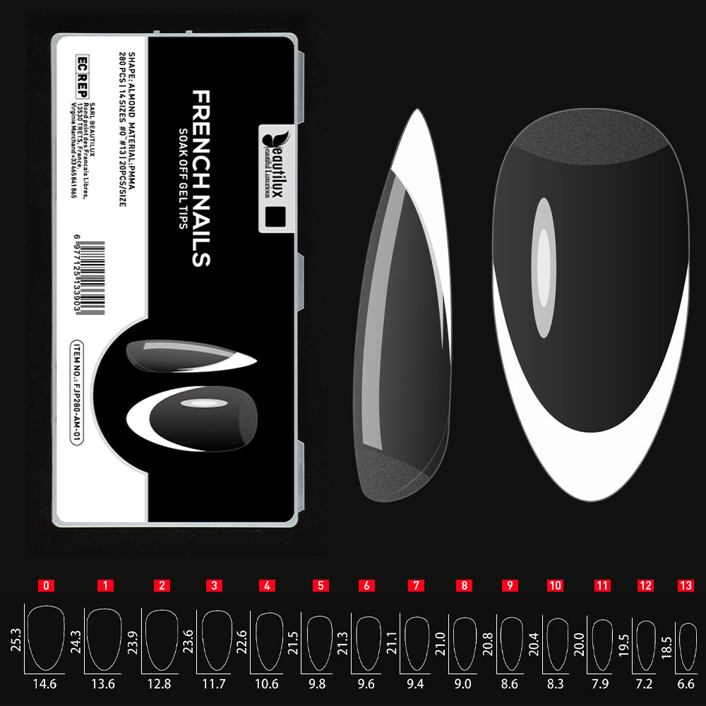 Beautilux FRENCH NAILS — 280pcs/box — ALMOND — MEDIUM — CLEAR | FJP280-AM-01 - FJP280-AM-01 Image